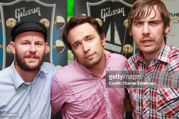 John Eriksson, Peter Moren and Bjorn Yttling of the Swedish rock band Peter, Bjorn and John appear at the Gibson Sessions at the NBC Experience Store...
