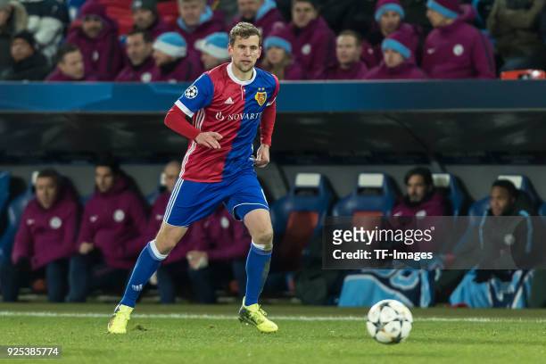 Fabian Frei of Basel controls the ball during the UEFA Champions League Round of 16 First Leg match between FC Basel and Manchester City at St....