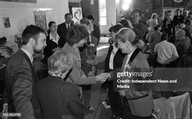 President Mary Robinson greeting visitors at the Glencree Centre for Reconciliation, Wicklow at the Glencree Summer School, .