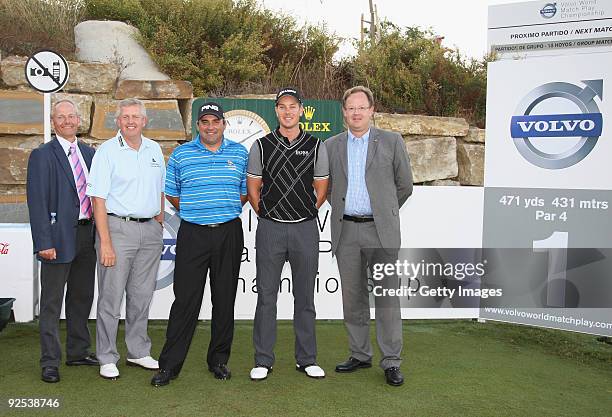 The Match Referee, Colin Montgomerie, Angel Cabrera of Argentina, Henrik Stenson of Sweden and President of Volvo Event Management Per Ericsson pose...