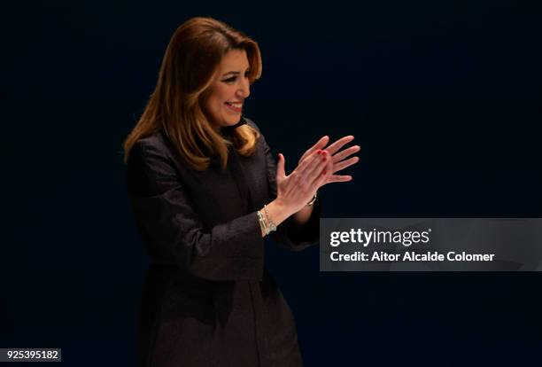 President of Andalusia Susana Diaz looks on during the Medal of Andalucia awards 2018 at the Teatro la Maestranza on February 28, 2018 in Seville,...