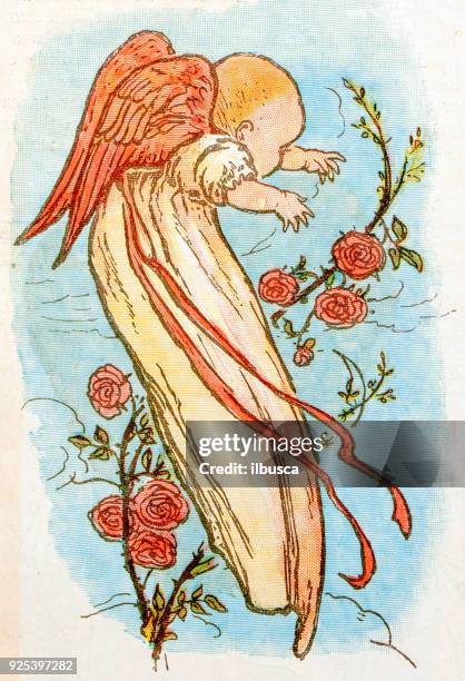 ilustraciones, imágenes clip art, dibujos animados e iconos de stock de antiguos niños las ilustraciones del libro: angel baby - baby angel