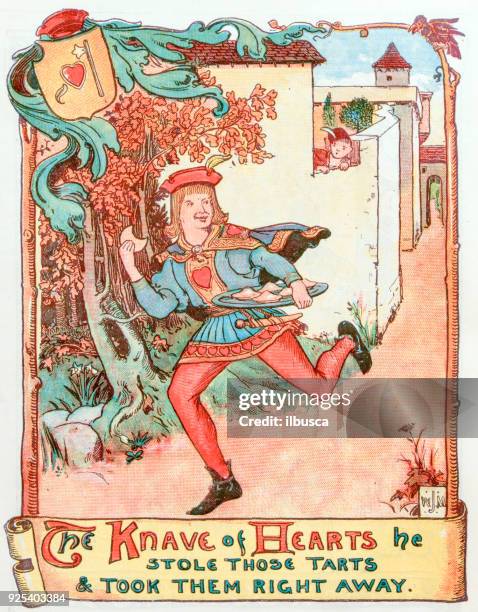 antique children book illustrations: knave of hearts - jack of hearts stock illustrations