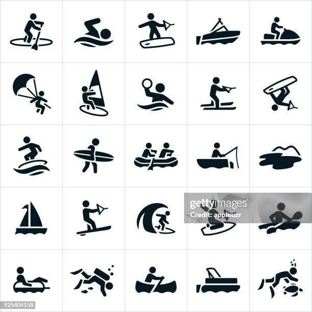 illustrations, cliparts, dessins animés et icônes de icônes de loisirs de l’eau - bateau ponton