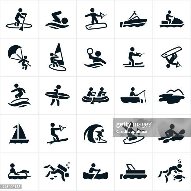 bildbanksillustrationer, clip art samt tecknat material och ikoner med vatten rekreation ikoner - pontonbåt