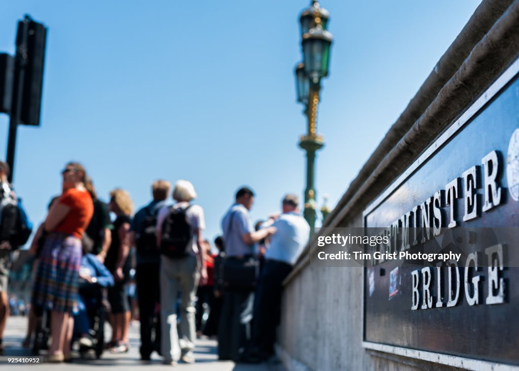 Tourists on Westminster Bridge, London