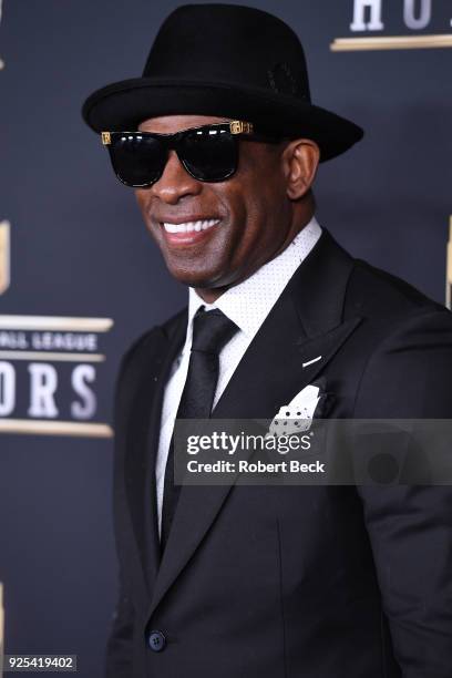 7th Annual NFL Honors: Portrait of NFL Network analyst Deion Sanders on red carpet before ceremony at Cyrus Northrop Memorial Auditorium....