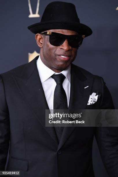 7th Annual NFL Honors: Portrait of NFL Network analyst Deion Sanders on red carpet before ceremony at Cyrus Northrop Memorial Auditorium....