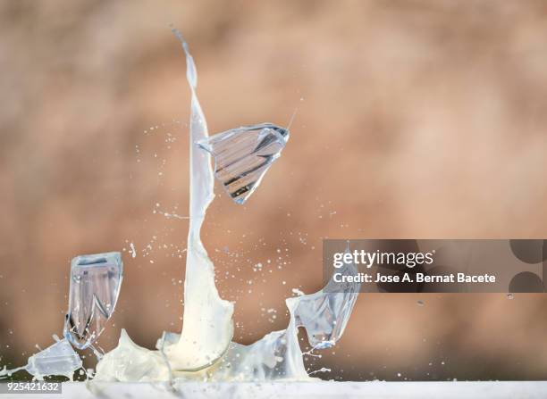 impact of a glass of crystal with milk that falls down on the soil. spain - crystal glasses bildbanksfoton och bilder