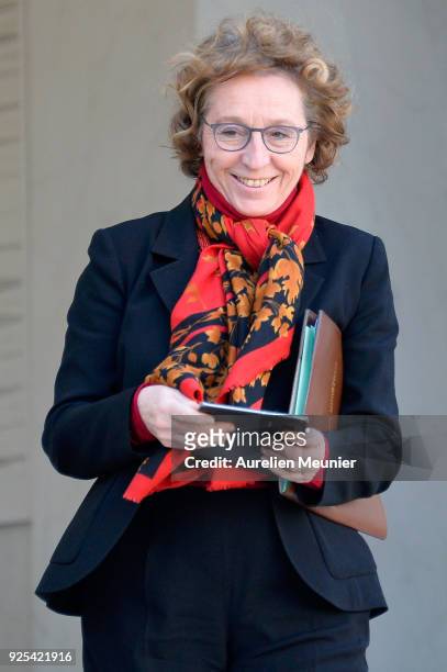 French Minister of Labor Muriel Penicaud leaves the Elysee Palace after the weekly cabinet meeting on February 28, 2018 in Paris, France.