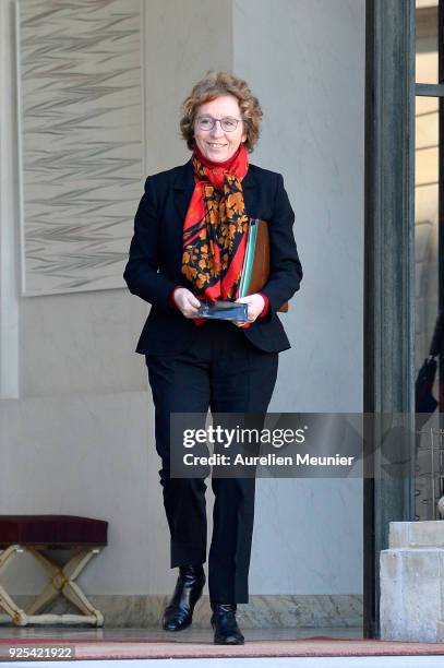 French Minister of Labor Muriel Penicaud leaves the Elysee Palace after the weekly cabinet meeting on February 28, 2018 in Paris, France.