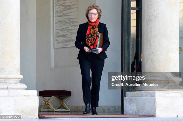 French Minister of Labor Muriel Penicaud leaves the Elysee Palace after the weekly cabinet meeting on February 28, 2018 in Paris, France.