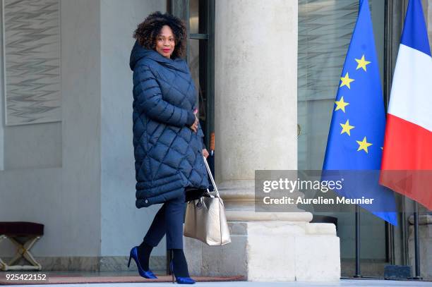 French Minister of Sports Laura Flessel leaves the Elysee Palace after the weekly cabinet meeting on February 28, 2018 in Paris, France.