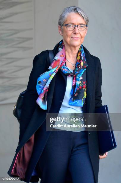 French Transports Minister Elisabeth Borne leaves the Elysee Palace after the weekly cabinet meeting on February 28, 2018 in Paris, France.