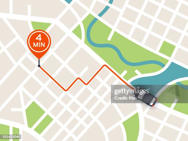 illustrations, cliparts, dessins animés et icônes de carte de conduite de navigation ville - système gps