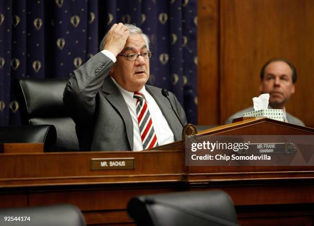 House Financial Services Committee Chairman Barney Frank presides over a hearing about overdraft fees levied by banks on Capitol Hill October 30,...