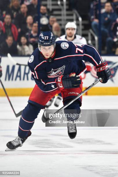 Josh Anderson of the Columbus Blue Jackets skates against the Washington Capitals on February 26, 2018 at Nationwide Arena in Columbus, Ohio.