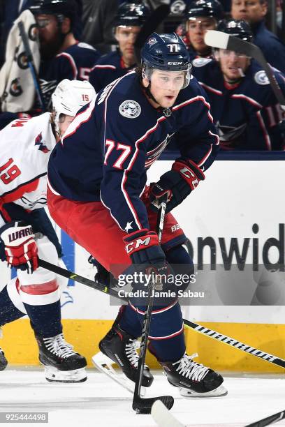 Josh Anderson of the Columbus Blue Jackets skates against the Washington Capitals on February 26, 2018 at Nationwide Arena in Columbus, Ohio.