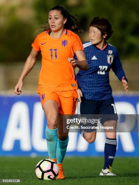 Lieke Martens of Holland Women, Mizuho Sakaguchi of Japan Women during the Algarve Cup Women match between Japan v Holland at the Estadio Municipal...