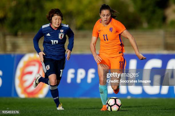 Mizuho Sakaguchi of Japan Women, Lieke Martens of Holland Women during the Algarve Cup Women match between Japan v Holland at the Estadio Municipal...