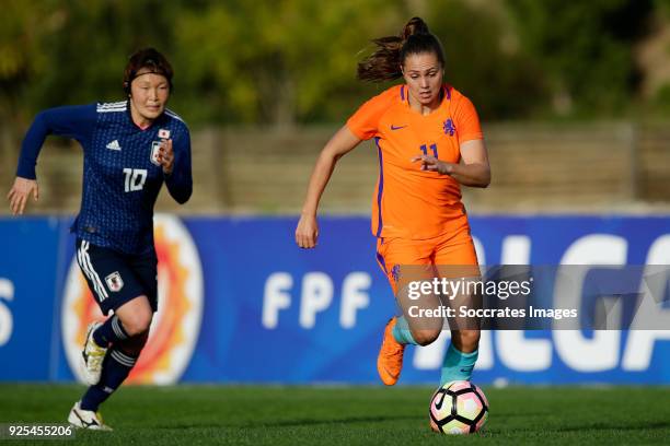 Mizuho Sakaguchi of Japan Women, Lieke Martens of Holland Women during the Algarve Cup Women match between Japan v Holland at the Estadio Municipal...