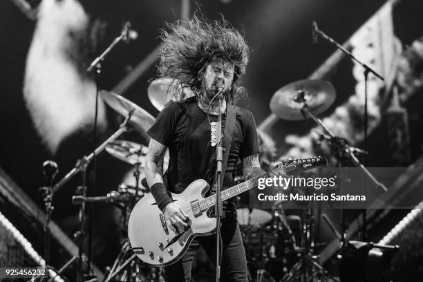 Dave Grohl singer member of the band Foo Fighters performs live on stage at Allianz Parque on February 27, 2018 in Sao Paulo, Brazil.