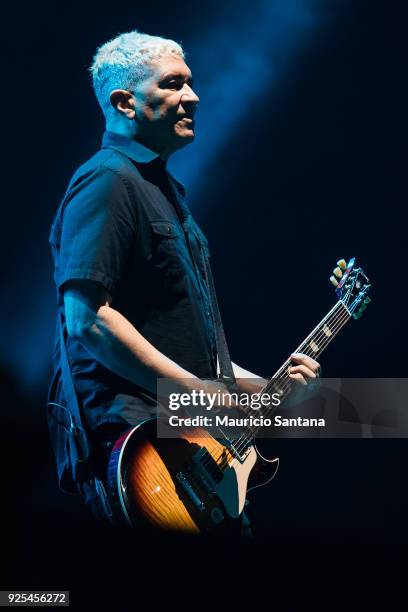 Pat Smear guitarist member of the band Foo Fighters performs live on stage at Allianz Parque on February 27, 2018 in Sao Paulo, Brazil.