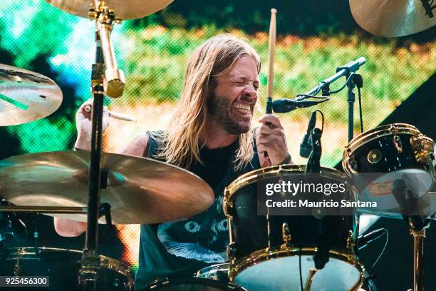 Taylor Hawkins drummer member of the band Foo Fighters performs live on stage at Allianz Parque on February 27, 2018 in Sao Paulo, Brazil.