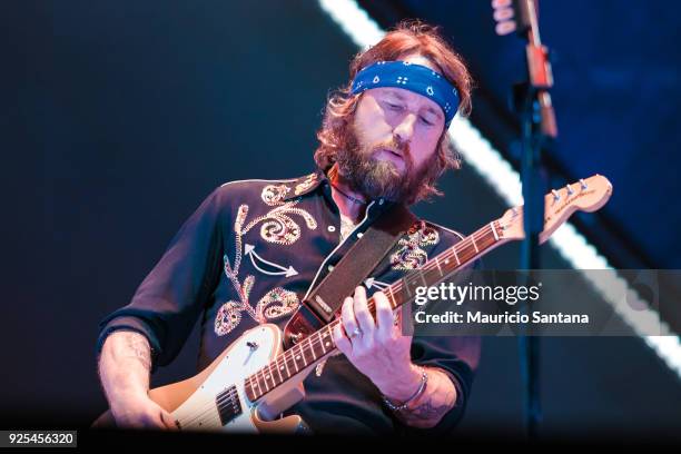 Chris Shiflett guitarist member of the band Foo Fighters performs live on stage at Allianz Parque on February 27, 2018 in Sao Paulo, Brazil.