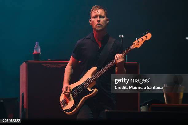 Nate Mendel basist member of the band Foo Fighters performs live on stage at Allianz Parque on February 27, 2018 in Sao Paulo, Brazil.