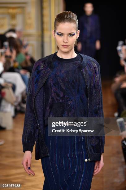 Model walks the runway during the Ingie show as part of the Paris Fashion Week Womenswear Fall/Winter 2018/2019 on February 28, 2018 in Paris, France.