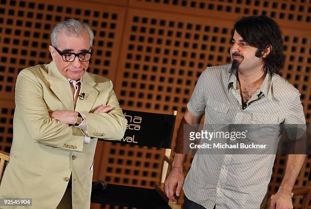 Filmmaker Martin Scorsese and Scandar Copti speak onstage during "One Minute With Scorsese" at the Museum of Islamic Art during the 2009 Doha Tribeca...