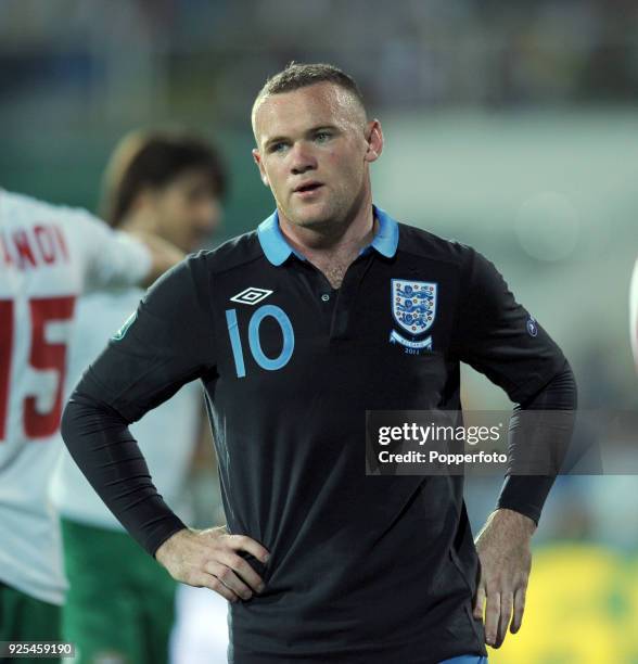 Wayne Rooney of England looks on during the UEFA EURO 2012 group G qualifying match between Bulgaria and England at the Vasil Levski National Stadium...