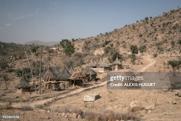 This photo taken on February 20 shows traditionnal houses on the road from Mokolo to Koza, Far-North Region, Cameroon. Since 2014, the Far North...