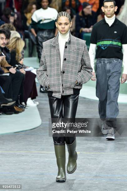 Hiandra Martinez walks the runway during the Lacoste show as part of the Paris Fashion Week Womenswear Fall/Winter 2018/2019 on February 28, 2018 in...