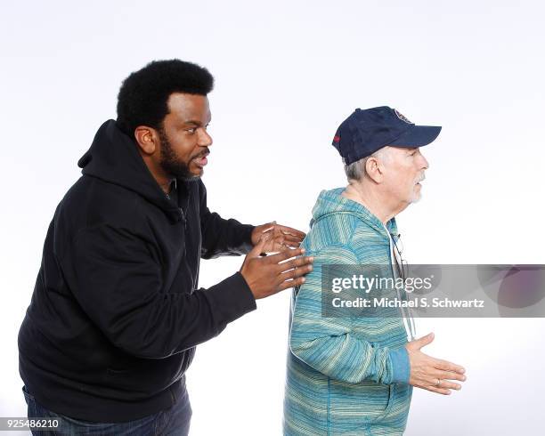 Comedian Craig Robinson and Ice House owner Bob Fisher pose during their appearance at The Ice House Comedy Club on February 23, 2018 in Pasadena,...