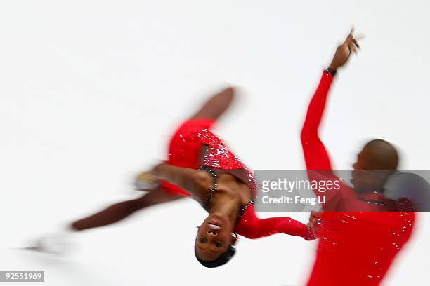Vanessa James and Yannick Bonheur of France skate in the Pairs Short Program during the Cup of China ISU Grand Prix of Figure Skating 2009 at Beijing...