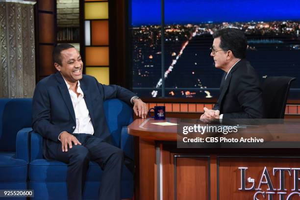 The Late Show with Stephen Colbert and guest John McWhorter during Tuesday's February 27, 2018 show.