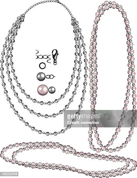 stockillustraties, clipart, cartoons en iconen met jewelry pack-black pearl - pearl necklace