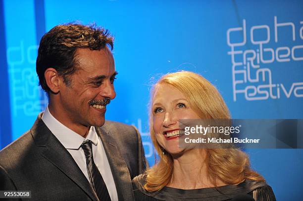 Actor Alexander Siddig and actress Patricia Clarkson attend the "Cairo Time" screening at the Museum of Islamic Art during the 2009 Doha Tribeca Film...