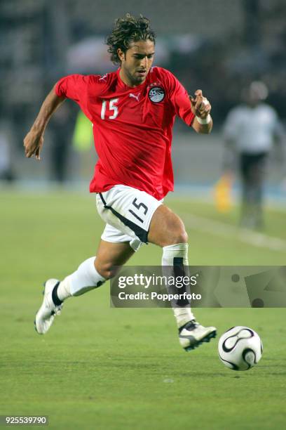 Mido of Egypt in action against Libya during the opening football match of the Africa Cup of Nations at Cairo International Stadium on January 20,...