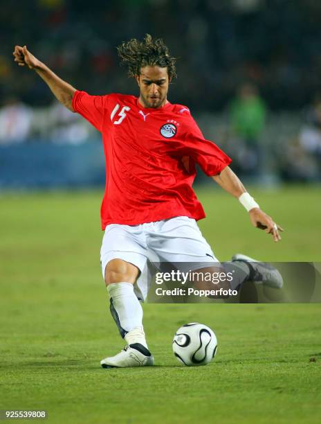 Mido of Egypt in action against Libya during the opening football match of the Africa Cup of Nations at Cairo International Stadium on January 20,...