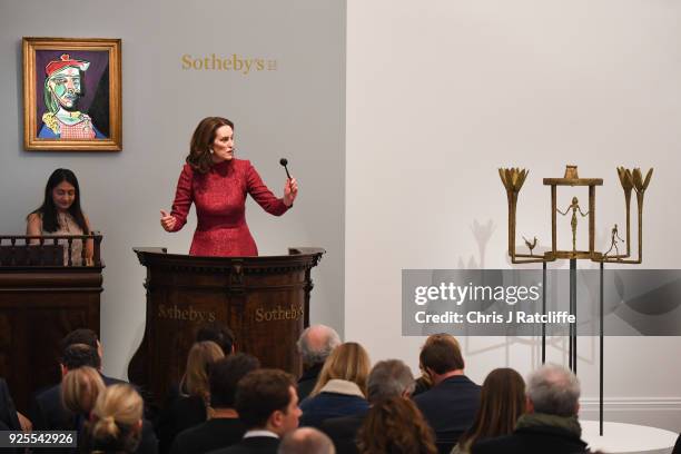 Sotheby's auctioneer Helena Newman sells Pablo PicassoÕs weeping ÔGolden MuseÕ for GBP49.8 million during Sotheby's Impressionist, Modern &...