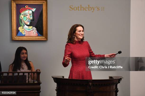 Sotheby's auctioneer Helena Newman sells Pablo PicassoÕs weeping ÔGolden MuseÕ for GBP49.8 million during Sotheby's Impressionist, Modern &...