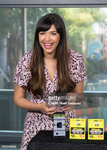 Hannah Simone visits "Extra" at Universal Studios Hollywood on February 28, 2018 in Universal City, California.