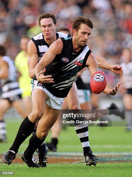 Darryl Wakelin for Port Adelaide in action during round five of the AFL season played between the Geelong Cats and the Port Adelaide Power played at...