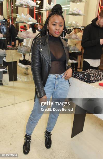 Tinea Taylor attends the What We Wear x Axel Arigato pop up shop launch party on February 28, 2018 in London, England.