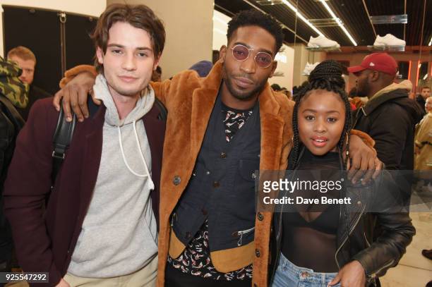 Jack Brett Anderson, Tinie Tempah and Tinea Taylor attend the What We Wear x Axel Arigato pop up shop launch party on February 28, 2018 in London,...