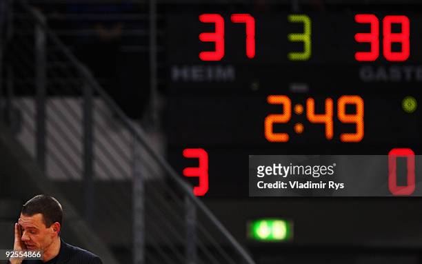Head coach Michael Koch of Baskets reacts during the Beko Basketball Bundesliga game between Telekom Baskets and Alba Berlin at Telekom Dome on...