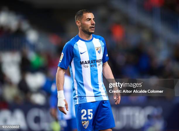 Medhi Lacen of Malaga CF looks on during the La Liga match between Malaga and Sevilla at Estadio La Rosaleda on February 28, 2018 in Malaga, Spain.